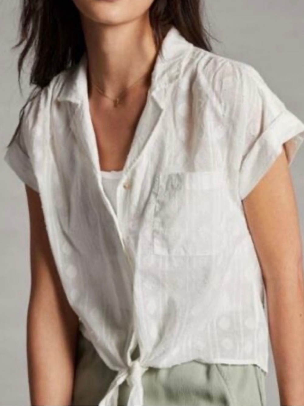Anthropologie X Pilcro White Tie-Front Textured Camp Shirt M 100% Cotton
